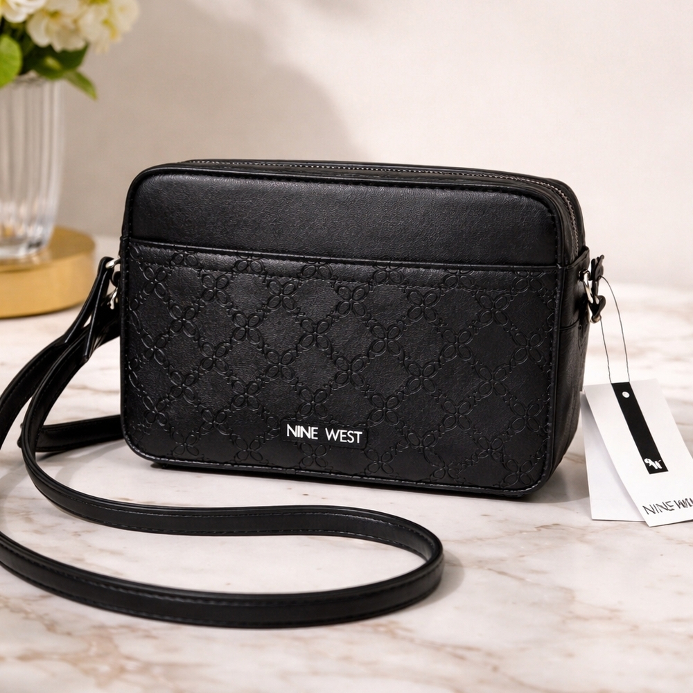 Nine West Bowie Mini Black Crossbody Bag NWT Monogram Camera Purse In Pockets